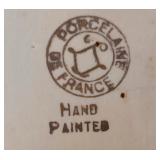 LR - Porcelaines de France Hand Painted 9-Inch Bowl, Amber 3-Tier Stand & 2-Tier Cake Stand Set