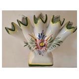 LR - Vintage Ceramic Bowl & Five-Finger Bud Vase - Hand-Painted Floral Set