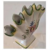 LR - Vintage Ceramic Bowl & Five-Finger Bud Vase - Hand-Painted Floral Set
