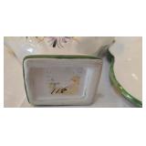 LR - Vintage Ceramic Bowl & Five-Finger Bud Vase - Hand-Painted Floral Set