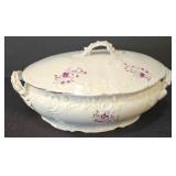LR - Antique Floral Porcelain Dinnerware Lot - Austrian Platter, German Bowl, French Covered Casserole