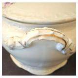 LR - Antique Floral Porcelain Dinnerware Lot - Austrian Platter, German Bowl, French Covered Casserole