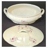 LR - Antique Floral Porcelain Dinnerware Lot - Austrian Platter, German Bowl, French Covered Casserole