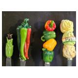 LR - Hand-Painted Italian Pitcher with Fruit & Vegetable Motif, Olive Tray & Veggie-Handled Utensils