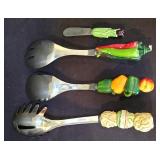 LR - Hand-Painted Italian Pitcher with Fruit & Vegetable Motif, Olive Tray & Veggie-Handled Utensils