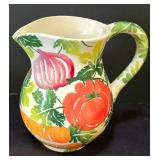 LR - Hand-Painted Italian Pitcher with Fruit & Vegetable Motif, Olive Tray & Veggie-Handled Utensils