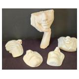 LR - Plaster Cast Wall Plaques - Relief Face Busts, Signed Back