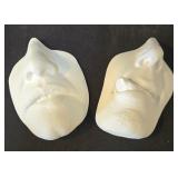 LR - Plaster Cast Wall Plaques - Relief Face Busts, Signed Back