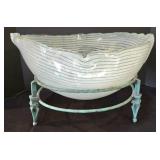 LR - Celadon-Glazed Ceramic Bowl on Wrought Iron Stand