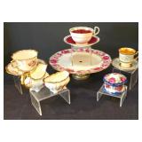 LR - Hammersley Lady Patricia Bone China Cake Plate + Cup & Saucer Sets, Sugar & Creamer - England