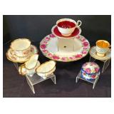 LR - Hammersley Lady Patricia Bone China Cake Plate + Cup & Saucer Sets, Sugar & Creamer - England