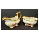 LR - Hammersley Lady Patricia Bone China Cake Plate + Cup & Saucer Sets, Sugar & Creamer - England