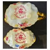 LR - Hammersley Lady Patricia Bone China Cake Plate + Cup & Saucer Sets, Sugar & Creamer - England