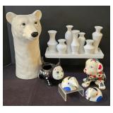 LR - Villeroy & Boch Bird Salt & Pepper Shakers, Polar Bear Planter, White Vase Tray