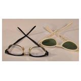 LR - Glasses - Vintage Eyewear Set - 2 Pairs: Black Rim Readers & White Ornate Sunglasses