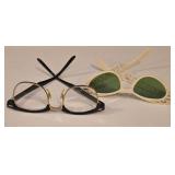 LR - Glasses - Vintage Eyewear Set - 2 Pairs: Black Rim Readers & White Ornate Sunglasses