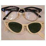 LR - Glasses - Vintage Eyewear Set - 2 Pairs: Black Rim Readers & White Ornate Sunglasses