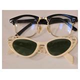 LR - Glasses - Vintage Eyewear Set - 2 Pairs: Black Rim Readers & White Ornate Sunglasses