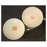 LR - Floral Vintage Chinese Porcelain Mugs, 2 Rectangular Trays & Blue Goose Figurine