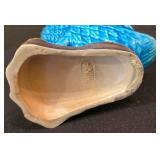 LR - Floral Vintage Chinese Porcelain Mugs, 2 Rectangular Trays & Blue Goose Figurine