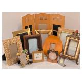 LR - Three-Panel Wood Trifold Photo Frame Display & Assorted Frames Lot
