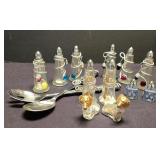 LR - Capco Glass Salt & Pepper Shaker Set - 8 Shakers, Wiener Dogs, Blue Square Shakers, Utensils
