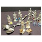 LR - Capco Glass Salt & Pepper Shaker Set - 8 Shakers, Wiener Dogs, Blue Square Shakers, Utensils