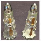 LR - Capco Glass Salt & Pepper Shaker Set - 8 Shakers, Wiener Dogs, Blue Square Shakers, Utensils