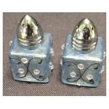 LR - Capco Glass Salt & Pepper Shaker Set - 8 Shakers, Wiener Dogs, Blue Square Shakers, Utensils