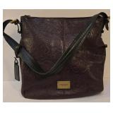 LR - Tignanello Embossed Leather Shoulder Bag - Burgundy with Gold Hardware