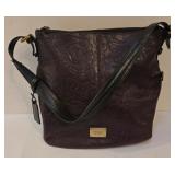 LR - Tignanello Embossed Leather Shoulder Bag - Burgundy with Gold Hardware