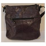 LR - Tignanello Embossed Leather Shoulder Bag - Burgundy with Gold Hardware