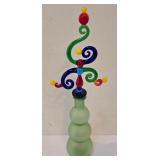 LR - Vintage Glass Perfume Bottle with Whimsical Stopper & Blue Glass Paperweight