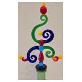 LR - Vintage Glass Perfume Bottle with Whimsical Stopper & Blue Glass Paperweight