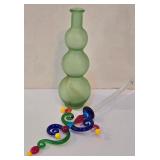 LR - Vintage Glass Perfume Bottle with Whimsical Stopper & Blue Glass Paperweight