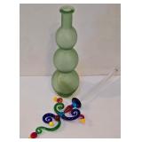 LR - Vintage Glass Perfume Bottle with Whimsical Stopper & Blue Glass Paperweight