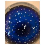 LR - Vintage Glass Perfume Bottle with Whimsical Stopper & Blue Glass Paperweight