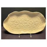 LR - Decorative Tableware Lot: Ivory Oval Tray; Blue/Rust Tray; Blue Vase; Brown & Tan Mugs; Candleholders