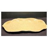 LR - Decorative Tableware Lot: Ivory Oval Tray; Blue/Rust Tray; Blue Vase; Brown & Tan Mugs; Candleholders