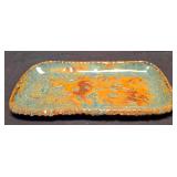 LR - Decorative Tableware Lot: Ivory Oval Tray; Blue/Rust Tray; Blue Vase; Brown & Tan Mugs; Candleholders