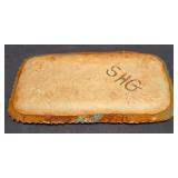 LR - Decorative Tableware Lot: Ivory Oval Tray; Blue/Rust Tray; Blue Vase; Brown & Tan Mugs; Candleholders