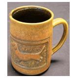 LR - Decorative Tableware Lot: Ivory Oval Tray; Blue/Rust Tray; Blue Vase; Brown & Tan Mugs; Candleholders