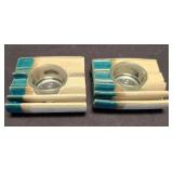 LR - Decorative Tableware Lot: Ivory Oval Tray; Blue/Rust Tray; Blue Vase; Brown & Tan Mugs; Candleholders