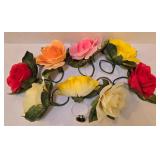 LR - Blue & White Ceramic Planters Set with Wire Dog Planter and 8 Napkin Rings