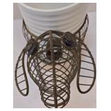 LR - Blue & White Ceramic Planters Set with Wire Dog Planter and 8 Napkin Rings