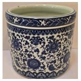 LR - Blue & White Ceramic Planters Set with Wire Dog Planter and 8 Napkin Rings