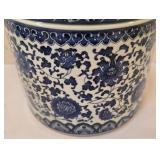 LR - Blue & White Ceramic Planters Set with Wire Dog Planter and 8 Napkin Rings