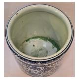 LR - Blue & White Ceramic Planters Set with Wire Dog Planter and 8 Napkin Rings