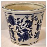 LR - Blue & White Ceramic Planters Set with Wire Dog Planter and 8 Napkin Rings