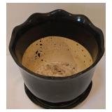 LR - Blue & White Ceramic Planters Set with Wire Dog Planter and 8 Napkin Rings